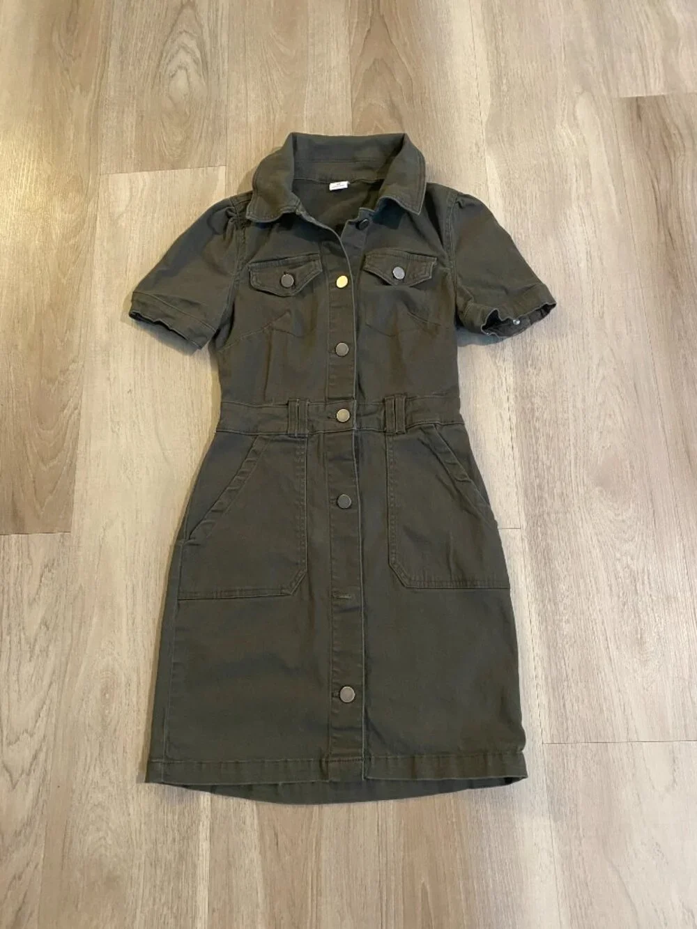 Utility Dress XS Military Olive Green Safari Button Front Mini Dress TinselTown